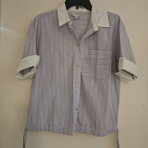 Anne Klein Purple and White Striped Blouse